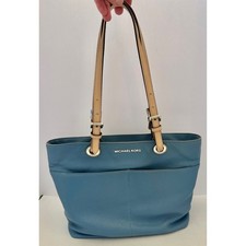 Michael Kors Bedford Leather Tote Blue Tan Pr...