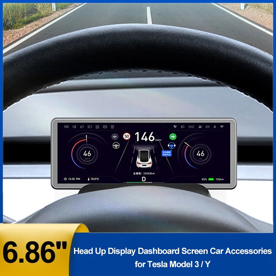 Indicador de velocímetro para Tesla Model 3,Model Y 6,86 pulgadas IPS Head-up Display Gauge Foto 4 de 4