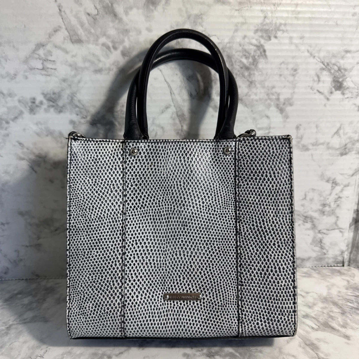 Rebecca Minkoff Mini Mab Leather Backpack Tote Bag, Gray, Designer Luxury, NWT Rebecca Minkoff Mini MAB Backpack Black Mesh Leather Trim NWT main image 2