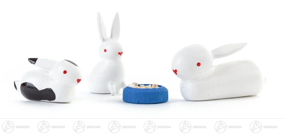 GROßHANDEL DREGENO Miniatur Kaninchenfamilie (4) H=ca 2 cm NEU Erzgebirge Weihnachtsfigur Holzfigur