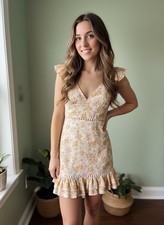 Minkpink Women's Floral Print Mini Dress with Ruffle Details 100% Cotton Size S