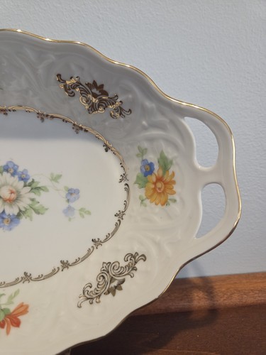 Bowl 9.5" Schumann Oval Handles Floral Gold Design US Zone Germany Bavaria Tray - Picture 5 of 11