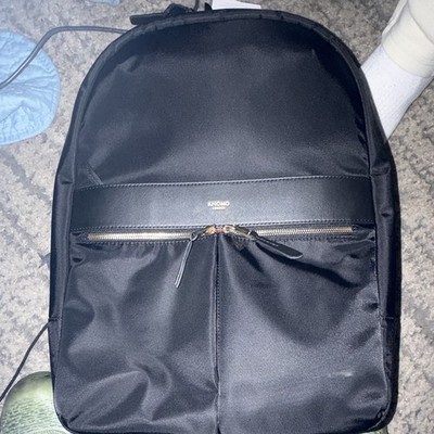 KNOMO Mayfair/Beaufort Black Leather Backpack 15.6in Laptop RFID Pockets