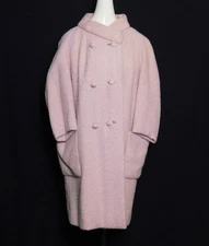 Vintage 1950s Women's Stroock Pastel Pink Wool Blend Tweed Double Breasted Coat