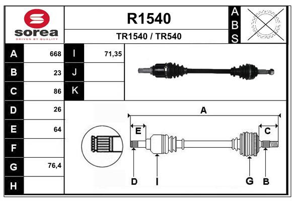 Arbre de transmission SNRA R1540 cardan avant pour RENAULT CLIO IV essence diesel