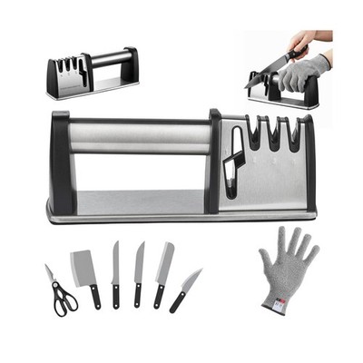 4-in-1 Manual Knife & Scissor Sharpener   4-Stage Sharpening Sy... USA FAS