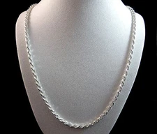 MEN'S WOMEN'S REAL 925 STERLING SILVER ROPE CHAIN NECKLACE 2MM~2.5MM 18~30 INCH