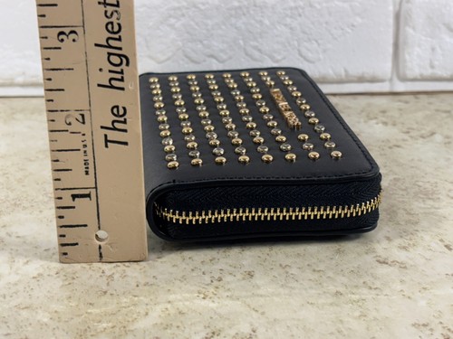 MICHAEL KORS Studded Card Case Zip Black Leather Small Wallet Gold Tone Hardware - Bild 16 von 21