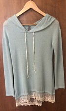 Jesse  J Womens Light Teal Green Pullover Hoodie Sweater Medium M Lace