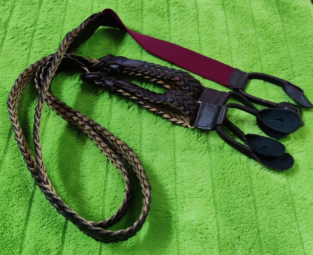 Braided Split Leather Suspenders Adjustable Butto… - image 1