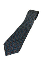 Vtg Grodins Mens Foulard Blue Silk Neck Tie Microgeometric Print Made In USA