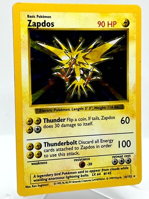 Zapdos 16/102 Shadowless Base Set Holo Rare 1999 Vintage Pokemon