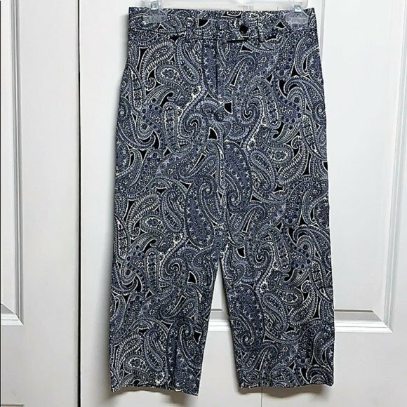 Spencer Jeremy Black Blue White Paisley Print Mid Rise Stretch Crop Pants Size 4