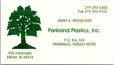 Parkland Plastics James Riegsecker Middlebury Elkhart IN Vintage Business Card