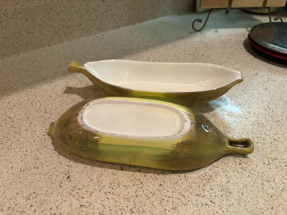 Винтажный MCM керамический банан в форме банана разделить Sundae сервировочные блюда набор из 2 - Изображение 4 из 4