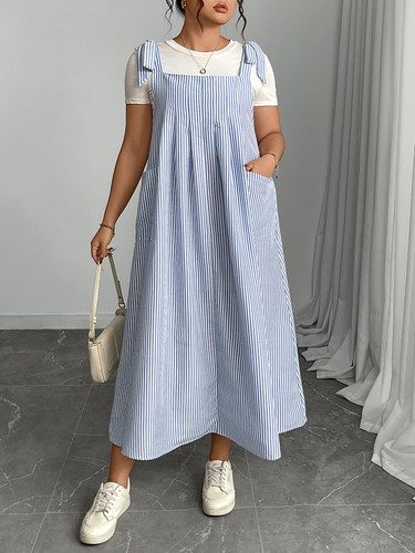 Womens Overalls Pleated Dress Summer Strappy Pocket Baggy Maxi Dresses Plus Size - Picture 27 of 28