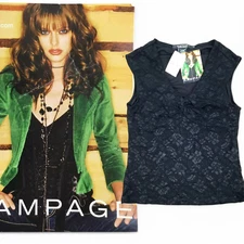 Vintage Rampage Y2K Babydoll Top Size L Black Lined Floral Lace 90s Witchy Goth