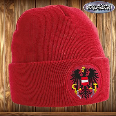 Austria Patch Beechfield Beanie Mens Womens Knitted Hat Cap Austria Eagle