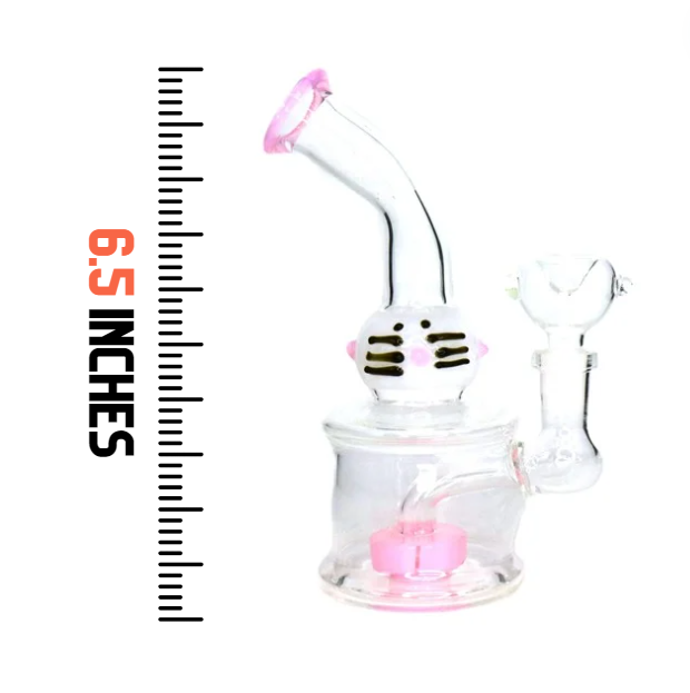6.5" Pink Kitty Disc Perc Glass Bong Smoking Water Pipes with 14mm Bowl