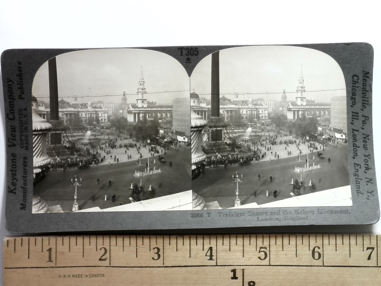 Trafalgar Square London England Stereoview Antique c1920s Y19501
