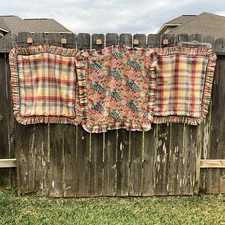 Custom Multicolor Plaid Floral Ruffled Pillow Shams Set / 3 Euro Country Cottage