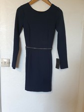 Zara Trafaluc Navy Blue Bodycon Zip Front Scoop Back Dress Size S