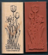 SPRING FLOWERS Plants TULIPS DAFFODIL NATURE Stampin' Up wood NEW RUBBER STAMP