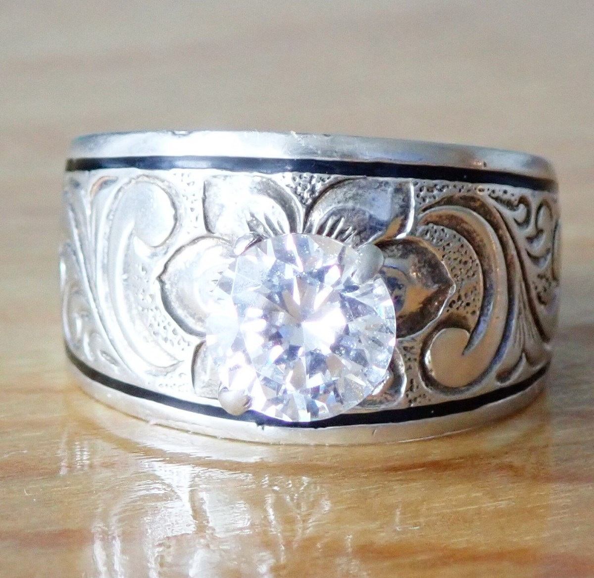 Size 10.5 CZ Vtg PRJ Hawaiian Wedding Ring Sterling Silver 925 | eBay
