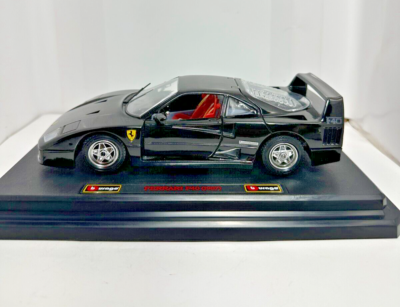 Burago FERRARI F40 (1997) Diecast Model Black Car w/ Display Stand