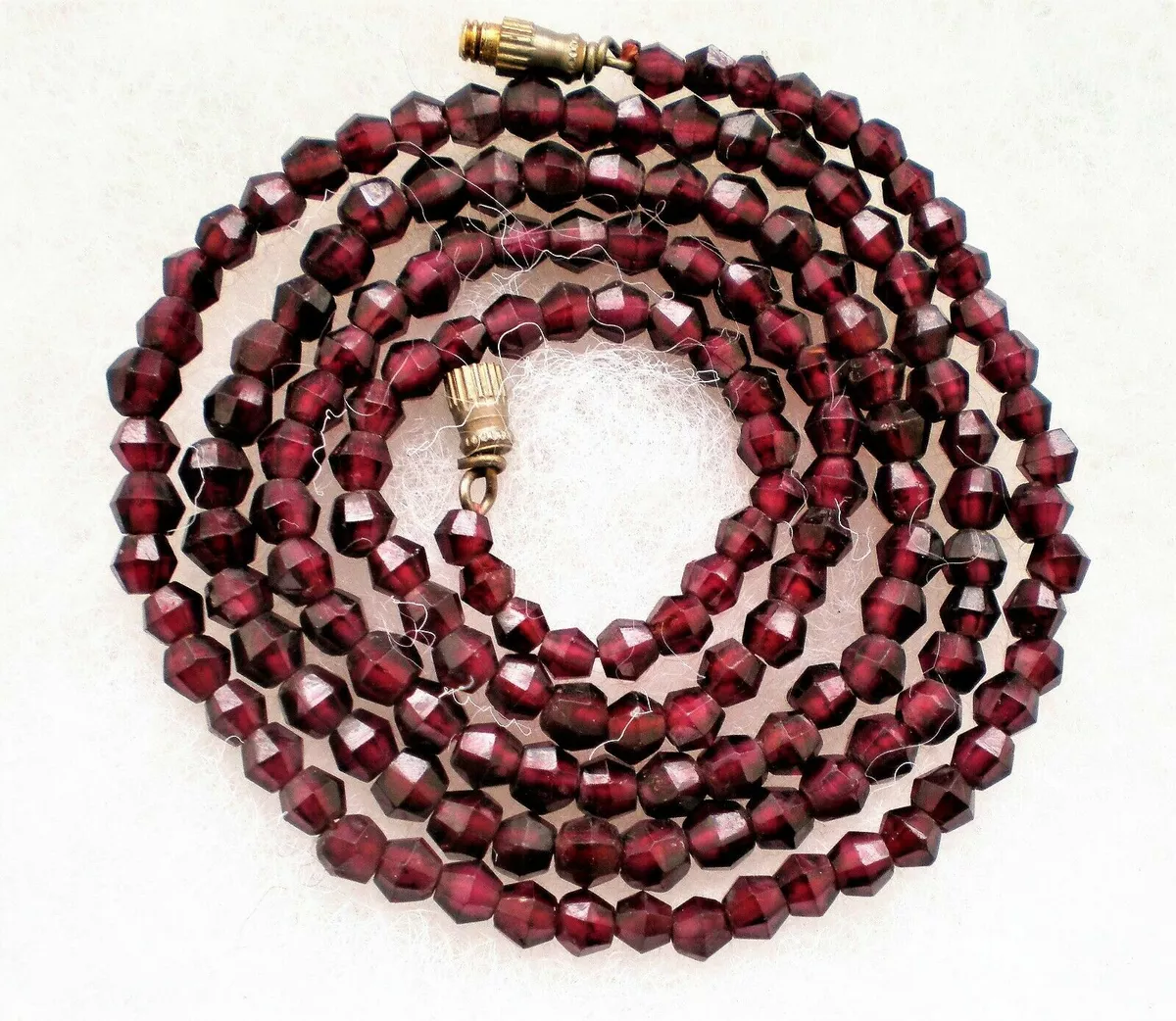 Antique Vintage Faceted Carved Rhodolite Garnet Beads Beaded Necklace 25.5