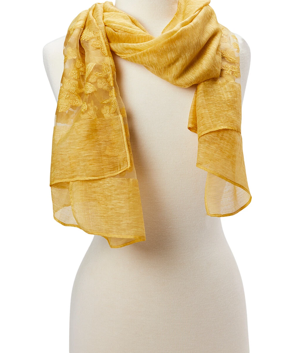 Gold Floral Sheer Scarf Summer Head Girls Stole Viscose Shawl Wrap Fashion Scarf