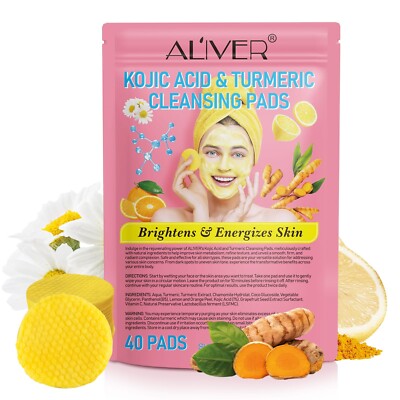 Kojic und Kurkuma Reinigung 40 Pad für Gesichtsaufhellung, Akne, Hyperpigmentierung