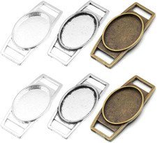 30 Pcs Blank Bezel Pendant Connector Trays Oval Cabochon Setting Charm Links wit