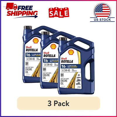 (3 pack) Shell Rotella T6 Full Synthetic 5W-40 Diesel Engine Oil, 1 Gallon