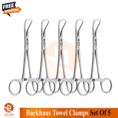 5Pcs Backhaus Towel Clamp Grasping Tissue Forceps Veterinary Surgical Pliers