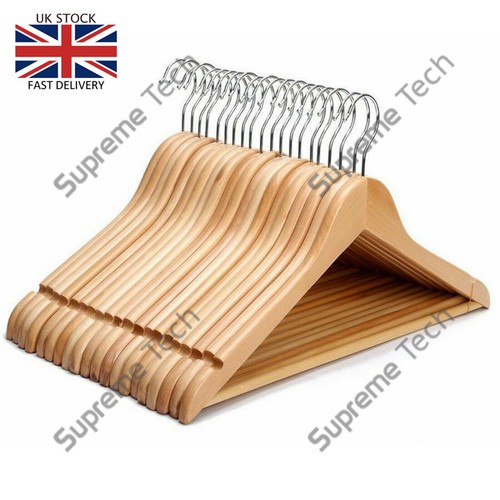 10/50/100 WOODEN COAT HANGERS SUIT GARMENTS CLOTHES WOOD HANGER TROUSER BAR SET - Picture 18 of 30