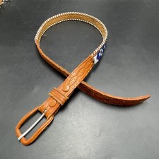Vtg Beaded Cowhide Leather Belt S 24 Western Tribal SW Native Thunderbird Tooled