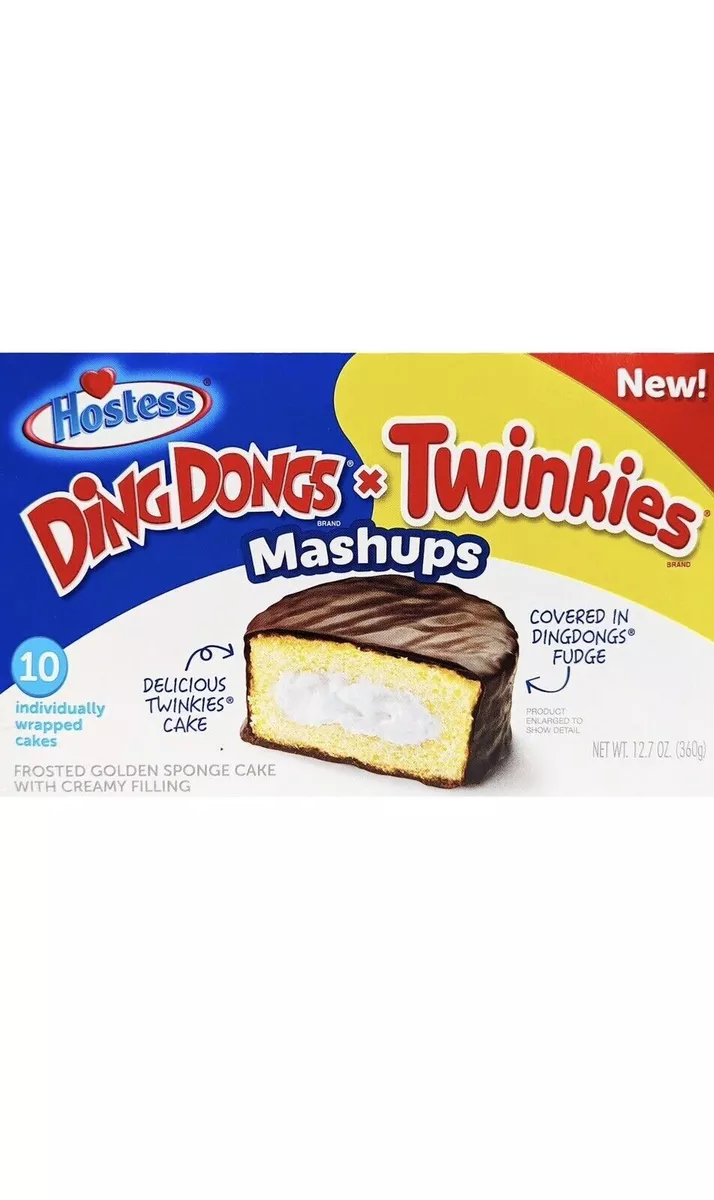 Hostess Ding Dong Twinkie Mash-Up 12.7oz 10 count. Frosted Golden Sponge  Cake with Creamy Filling 