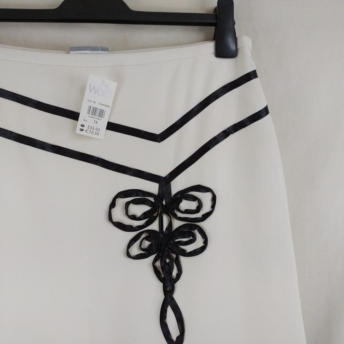 Falda midi Wallis para damas nueva con etiquetas crema con detalles de lazo negro forrada talla 14 del Reino Unido - Imagen 6 de 19