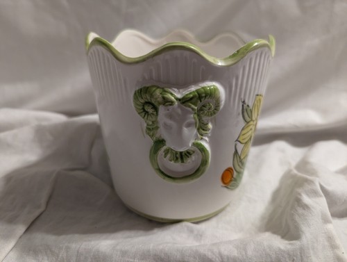 Rubens Originals Porcelain Planter/Vase, #2416, Rams and Flowers - PRE-OWNED - Picture 2 of 11