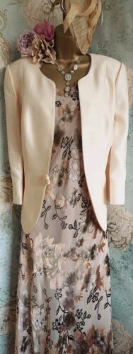 Jacques Vert Dress Jacket Beige Taupe Cream Floral Silk Evening Wedding 18 20 - Picture 10 of 23
