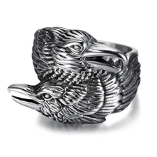 Viking Nordic Odin Crow Bird Eagle Ring Stainless Steel Cocktail Statement Ring