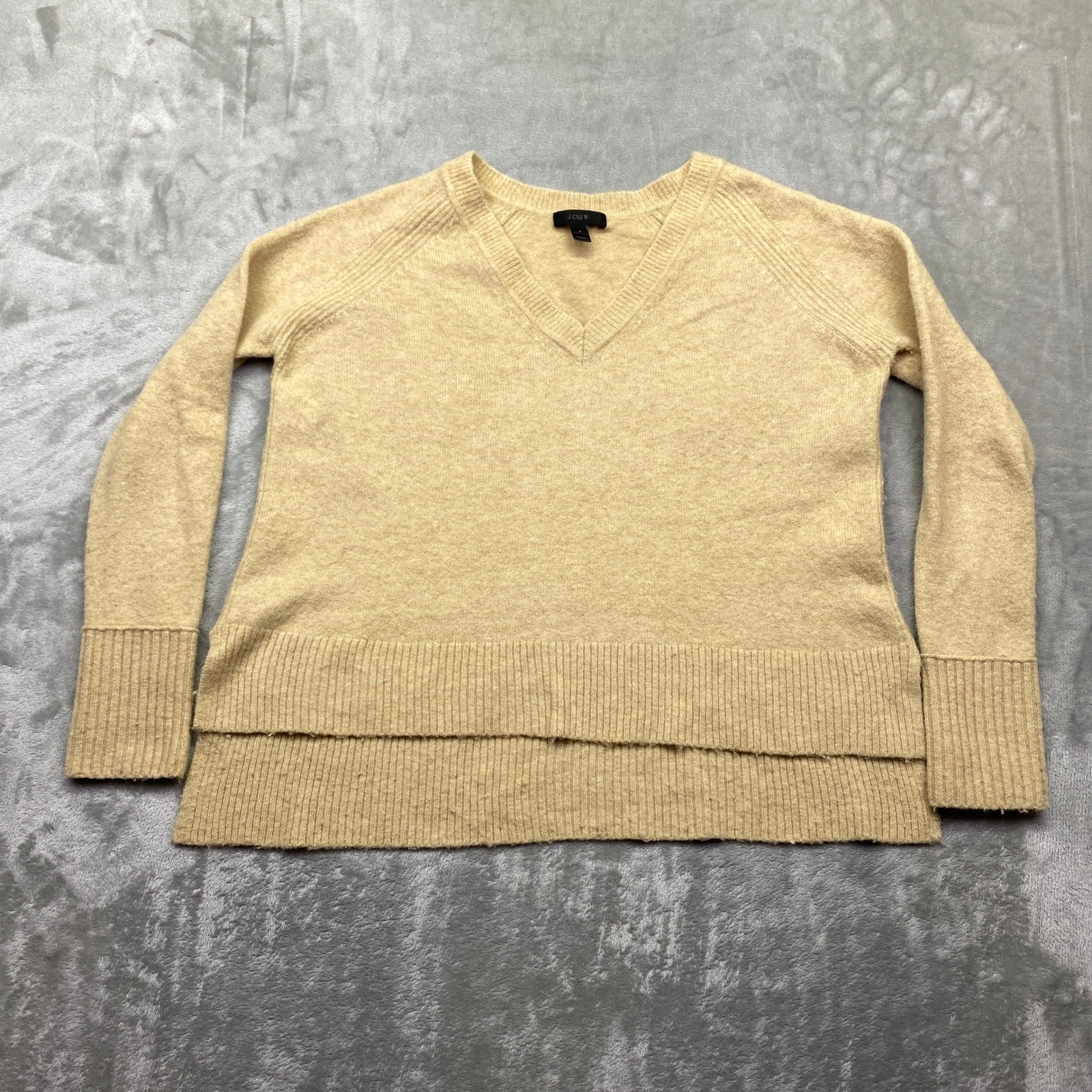 J Crew Beige V Neck Long Sleeve Merino Alpaca Blend Sweater Women Sz S Boho