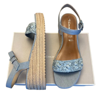Tamaris Sandalen Keilabsatz Damen Blau Größe UK 8 EU 41 Denim Espadrille Knöchelriemen.