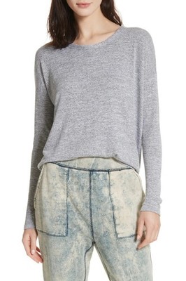 rag & bone Hudson Top XS Charcoal Heather Gray Long Sleeve Curved Hem NWOT