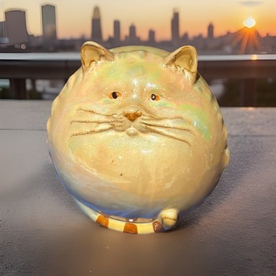 Vintage Glazed  Terracotta Ceramic ''Fat Cat'' RARE FIND  