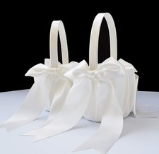 2 Pcs Flower Girl Basket Set- Cute Cherish Wedding Flower Baskets Ivory