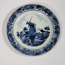 Delft’s Blauw Delft Blue Windmill Collector’s 8” Plate Handpainted in Holland