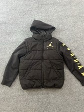 Jordan Puffer Jacket Boys Small 8-10 Hooded Spellout Youth Black/Neon Basketball