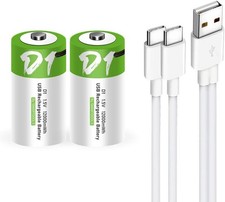 USB D Lithium Ion Rechargeable Battery 1.5V 12000mWh 2pk